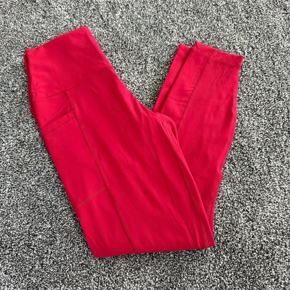 90 Degree by Reflex Leggings Womens M Red High Rise Side Pockets
